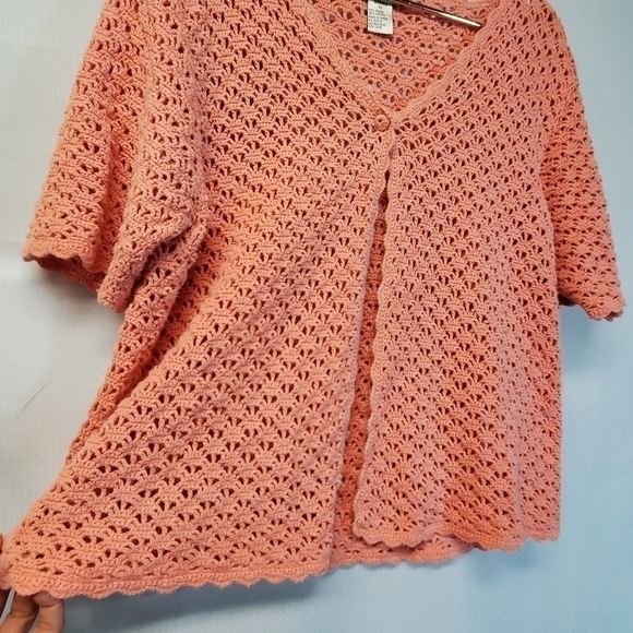 Vintage Crochet Muted Coral/Peach Knit Cardigan - Picture 2 of 6